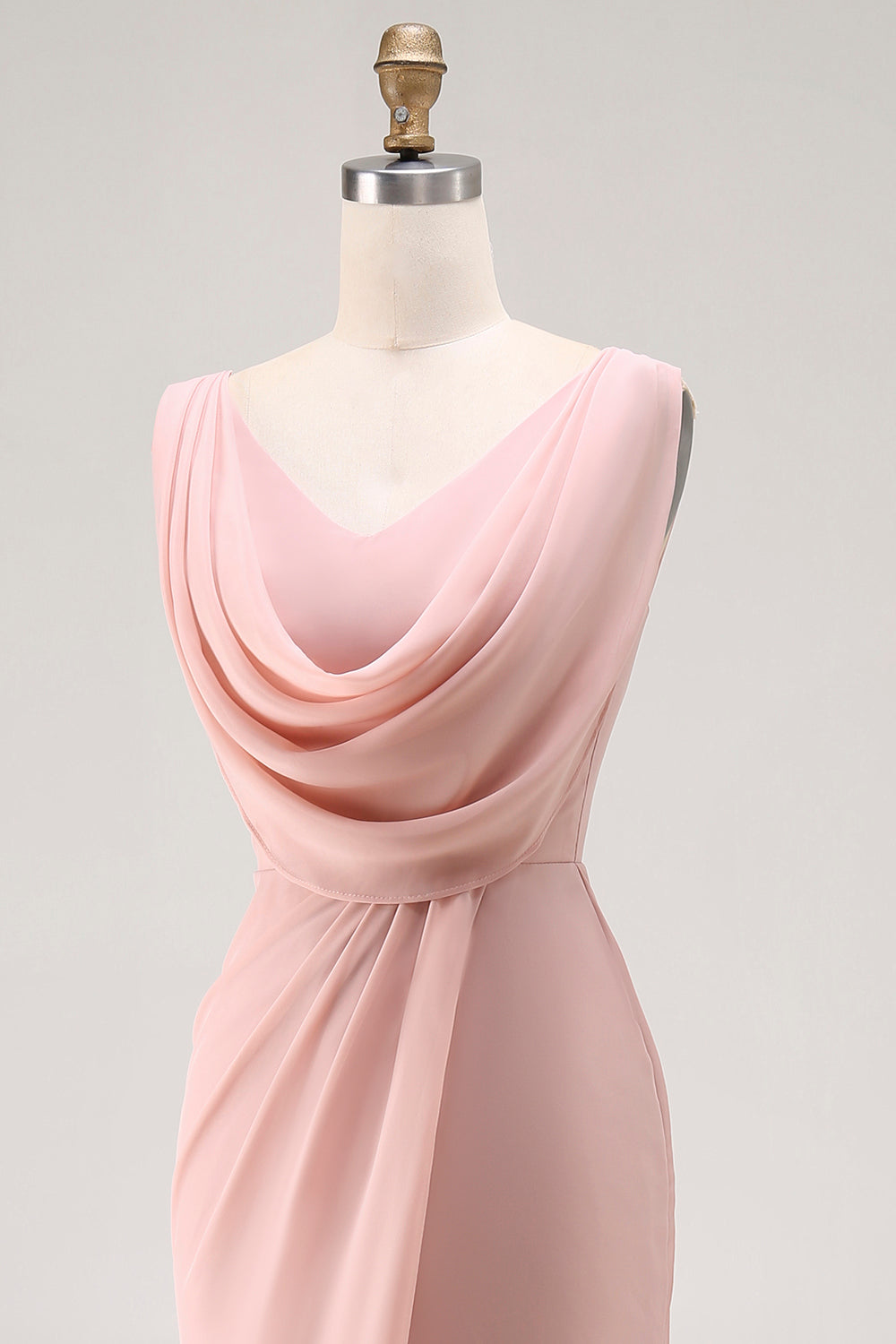 Blush Pink Mermaid Cowl Neck Bridesmaid Dress With Slit