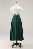 White Green A Line V Neck Appliqued Mother Of The Bride Dress
