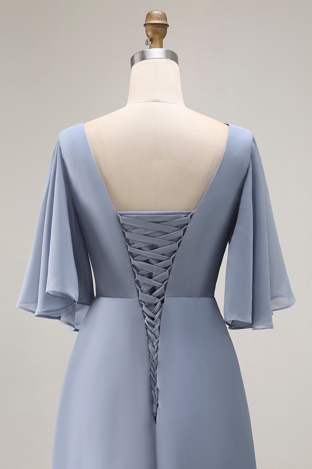 Dusty Blue A Line Asymmetrical Neck Mother Of The Bride Dress With Sleeves