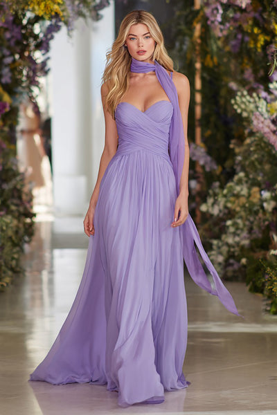 Zapaka Women Lilac Prom Dress with Streamer Chiffon Ruched Spaghetti Straps Long Evening Dress, Lilac / UK22