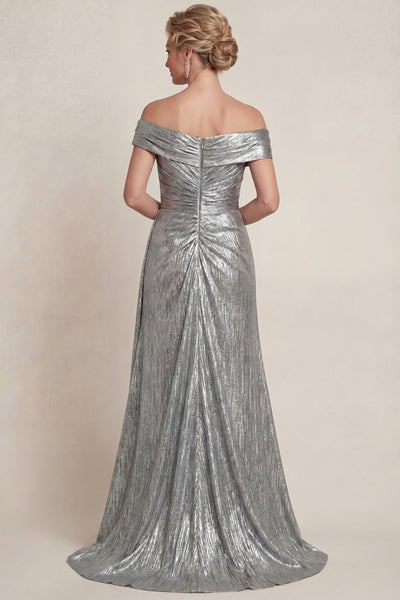 Zapaka Women Grey Silver A-Line Mother of the Bride Dress Off The