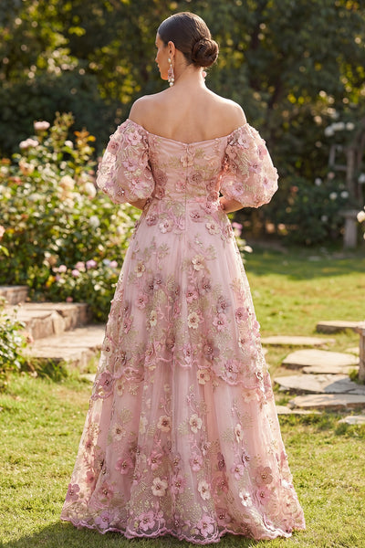 Zapaka Women A-Line Floral Dress with Puff Sleeves Off the