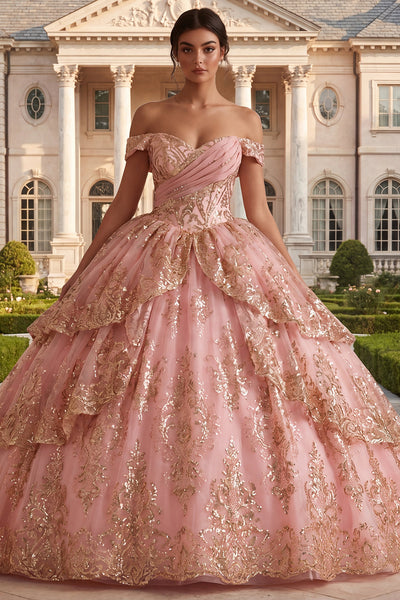 slim fit dress slacks Velvet Off Shoulder Quinceanera Dress by House of Wu 26065 main image 0