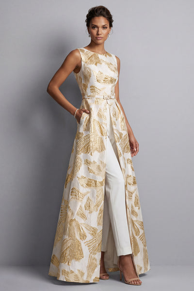 Zapaka Women Floral Champagne Mother of the Bride Jumpsuits with