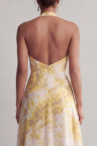 Zapaka Women Yellow Floral Mother of the Bride Dress with Slit