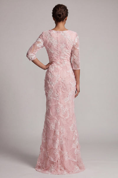 ZAPAKA Women 3/4 Sleeve Mother Of Bride Dress With Slit Blush Sequin Mermaid Long Evening Dress, Blush / US2