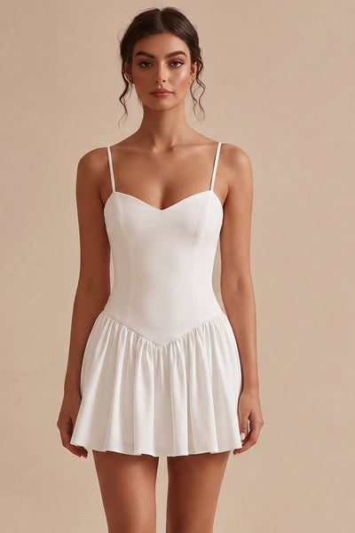 white spaghetti strap cocktail dress White Spaghetti Straps Knee-length Floral Appliques Homecoming Dresses, MH470