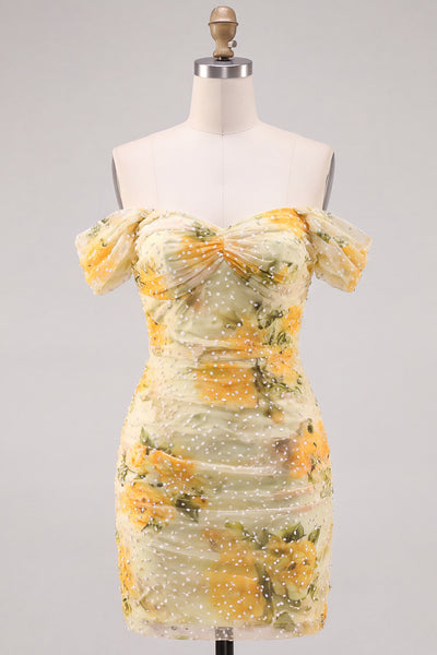 Zapaka Women Daffodil Beaded Bodycon Homecoming Dress Off The