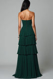 Dark Green Strapless Tiered Prom Dress with Slit