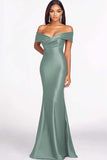 Red Mermaid Off The Shoulder Satin Formal Dress