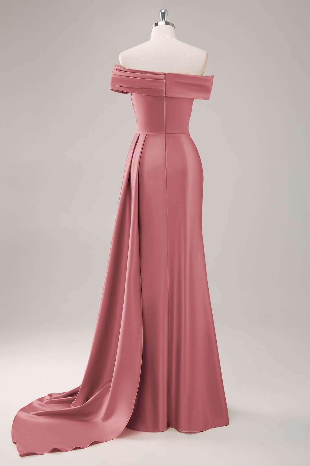 Champagne Sheath One Shoulder Pleated Long Formal Dress with Side Streamer