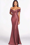 Red Mermaid Off The Shoulder Satin Formal Dress