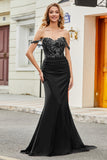Dark Green Mermaid Off The Shoulder Prom Dress with Ruffles