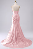 Sparkly Fuchsia Mermaid Sweetheart Corset Long Prom Dress with Slit