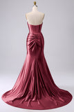 Sparkly Fuchsia Mermaid Sweetheart Corset Long Prom Dress with Slit