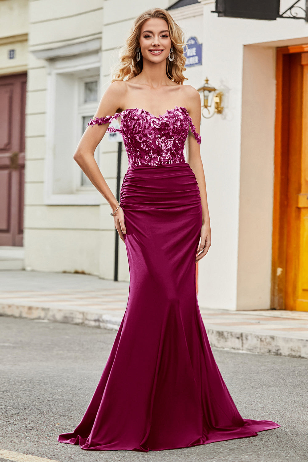 Dark Green Mermaid Off The Shoulder Prom Dress with Ruffles