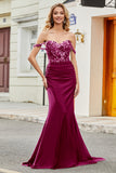 Dark Green Mermaid Off The Shoulder Prom Dress with Ruffles