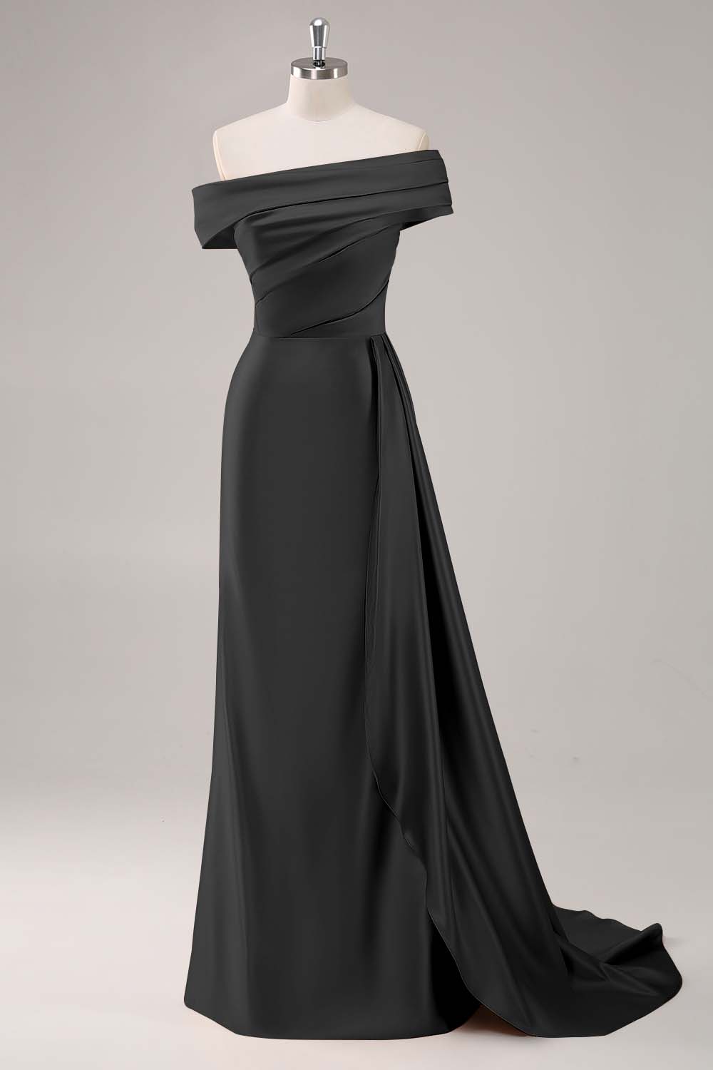 Champagne Sheath One Shoulder Pleated Long Formal Dress with Side Streamer
