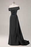 Champagne Sheath One Shoulder Pleated Long Formal Dress with Side Streamer