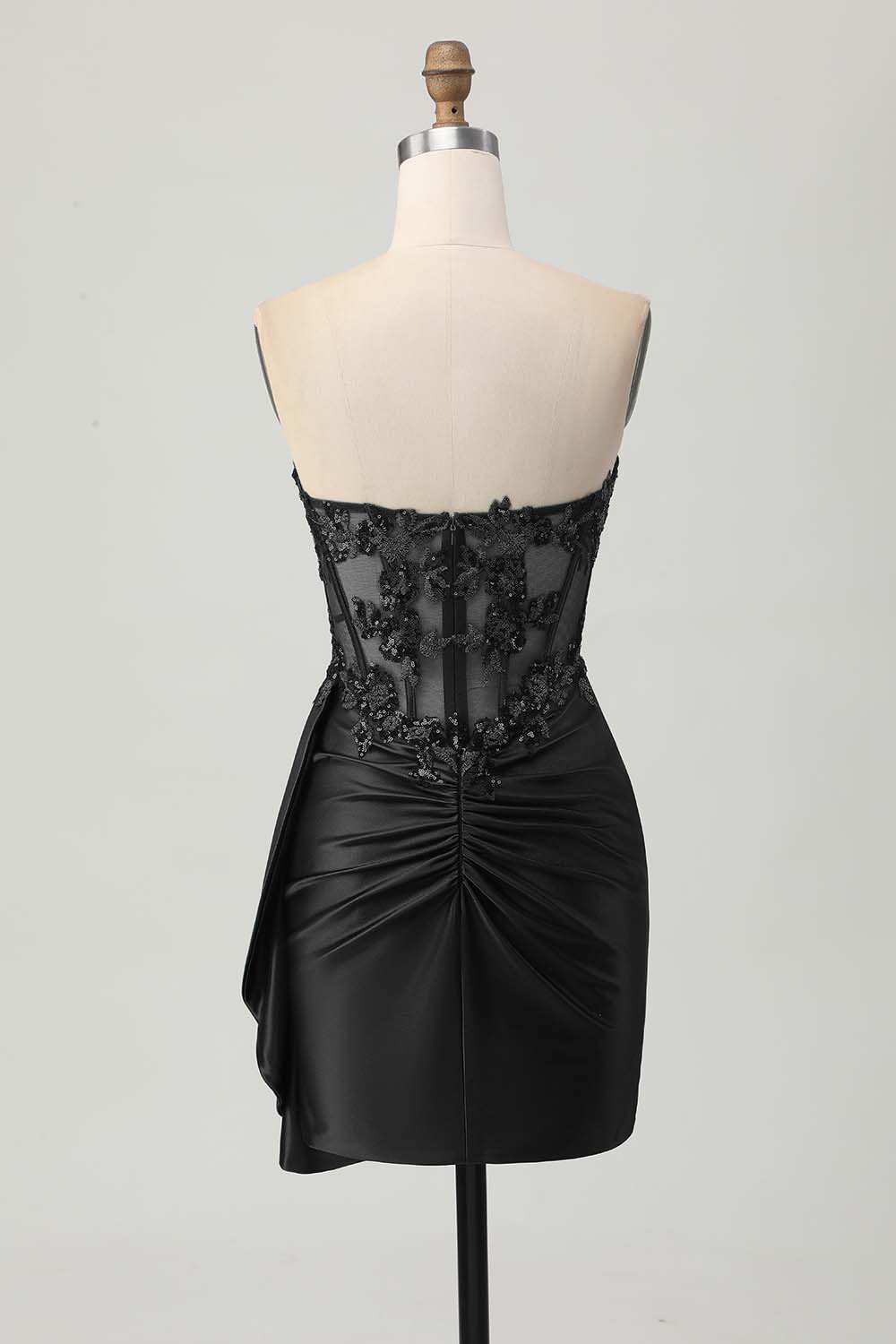 Sparkly Dark Green Strapless Corset Sequins Bodycon Homecoming Dress with Streamer