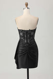 Sparkly Dark Green Strapless Corset Sequins Bodycon Homecoming Dress with Streamer