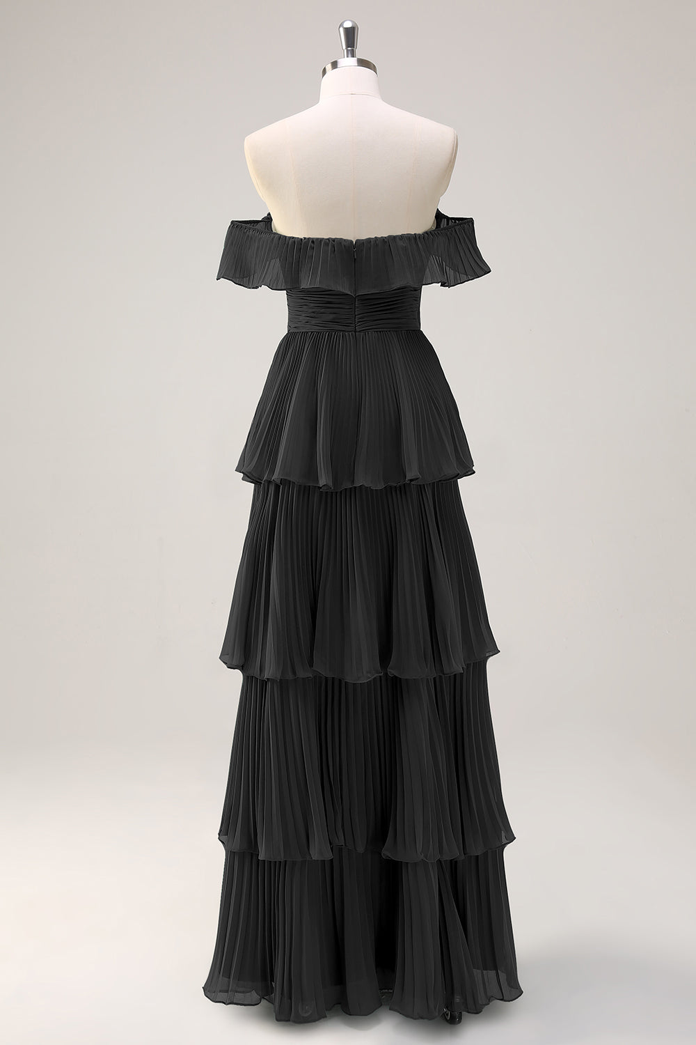 Eucalyptus A Line Off the Shoulder Tiered Pleated Long Bridesmaid Dress with Slit