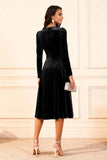 Dark Green A Line Velvet Long Sleeve Holiday Party Dress