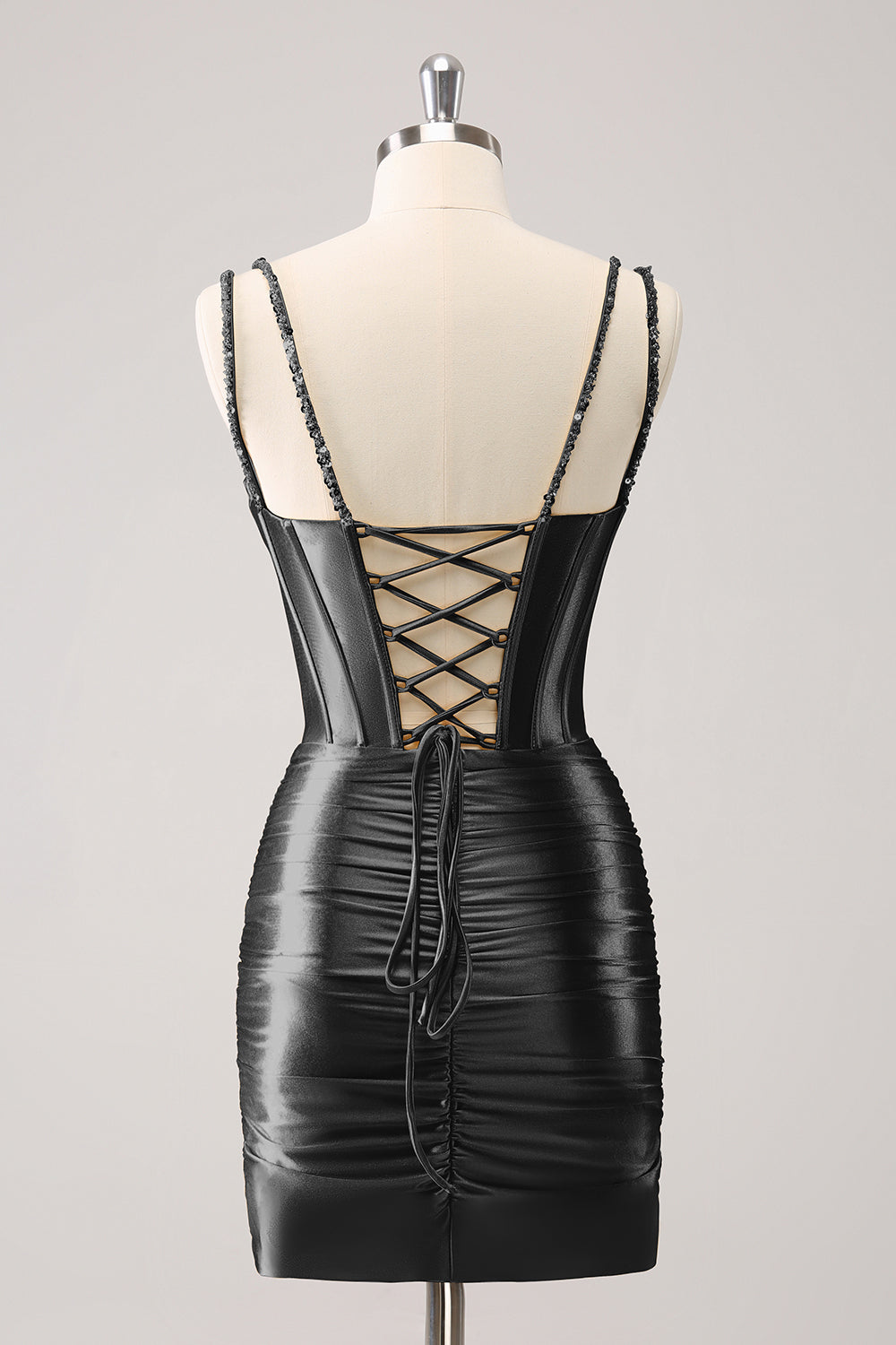 Golden Spaghetti Straps Bodycon Corset Homecoming Dress with Sequins