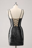 Golden Spaghetti Straps Bodycon Corset Homecoming Dress with Sequins