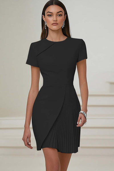 slim fit dress slacks Zapaka Women Pleated Work Dress with Short Sleeves Ivory Business Casual Dress, Black / US10