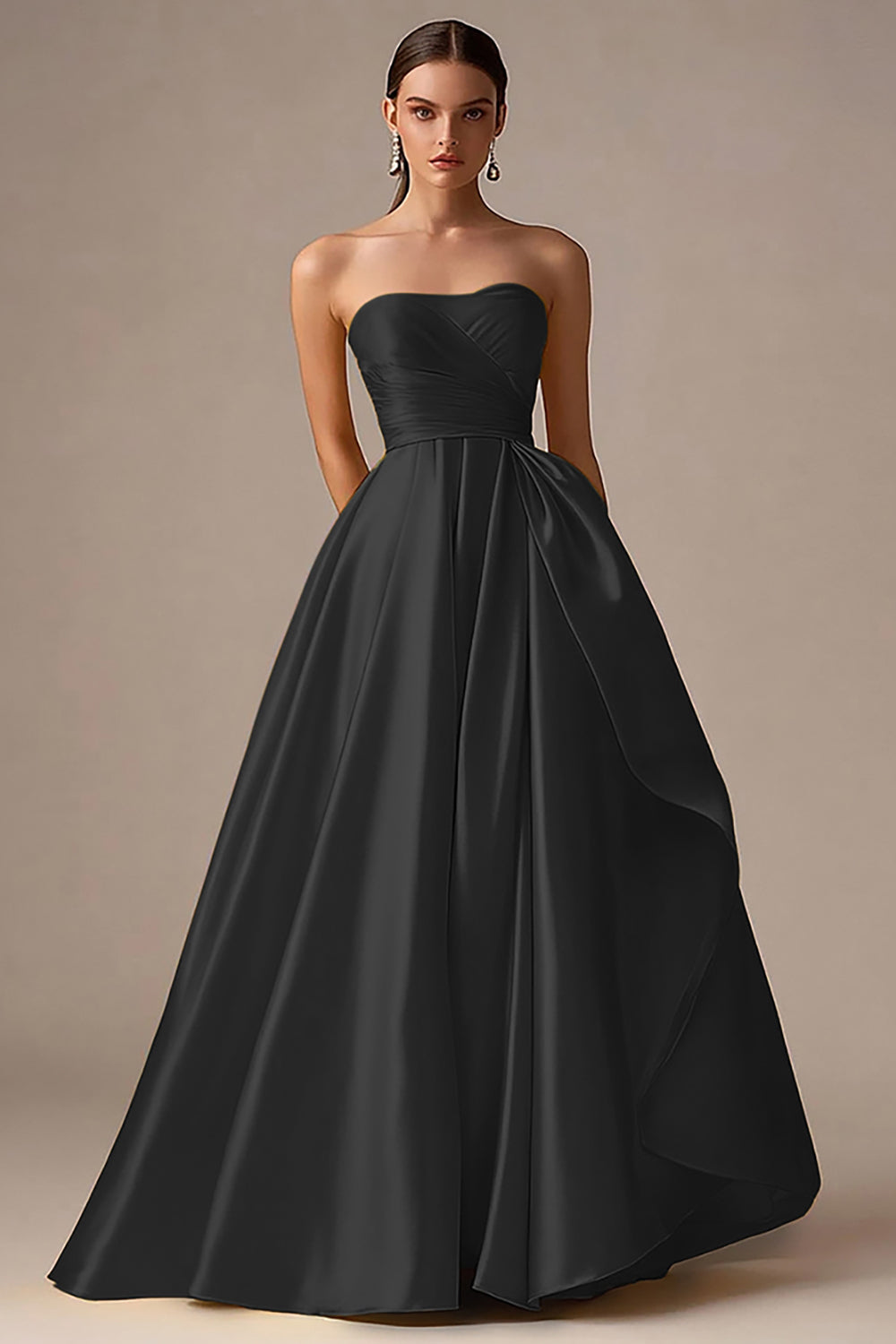 Yellow Strapless A Line Satin Long Prom Dress