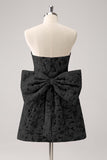 Fuchsia A Line Floral Strapless Brocade Short Homecoming Dress with Back Giant Bow