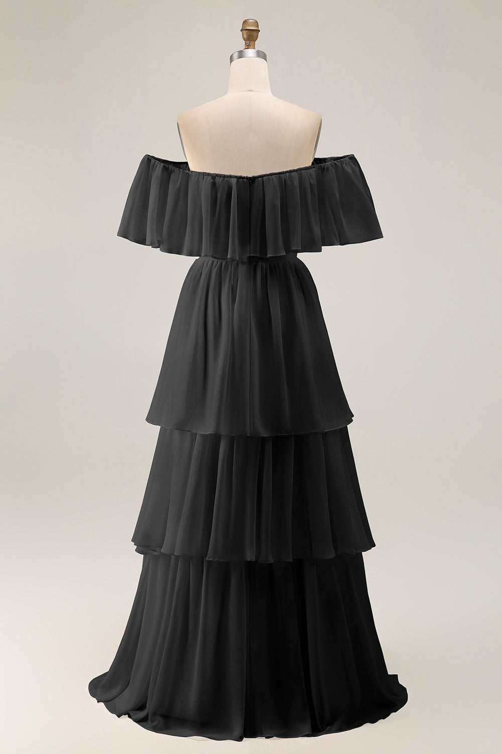 White Ruffled Off the Shoulder Chiffon A Line Wedding Dress