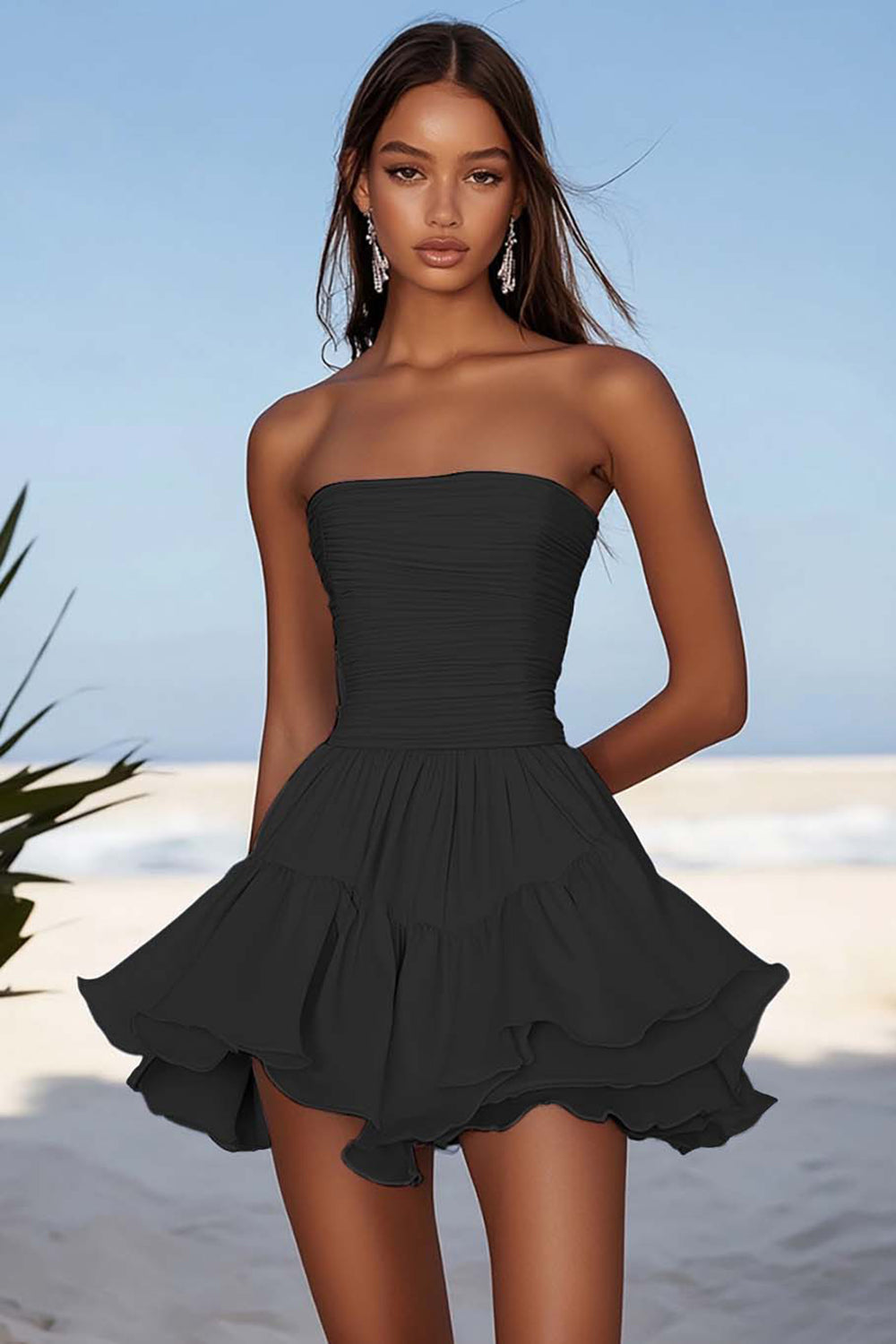 Strapless Sky Blue A Line Mini Graduation Dress with Ruffles