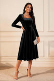 Dark Green A Line Velvet Long Sleeve Holiday Party Dress