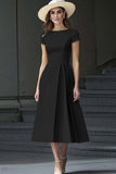 Light Yellow Satin A Line Boat Neck Long Work Dress