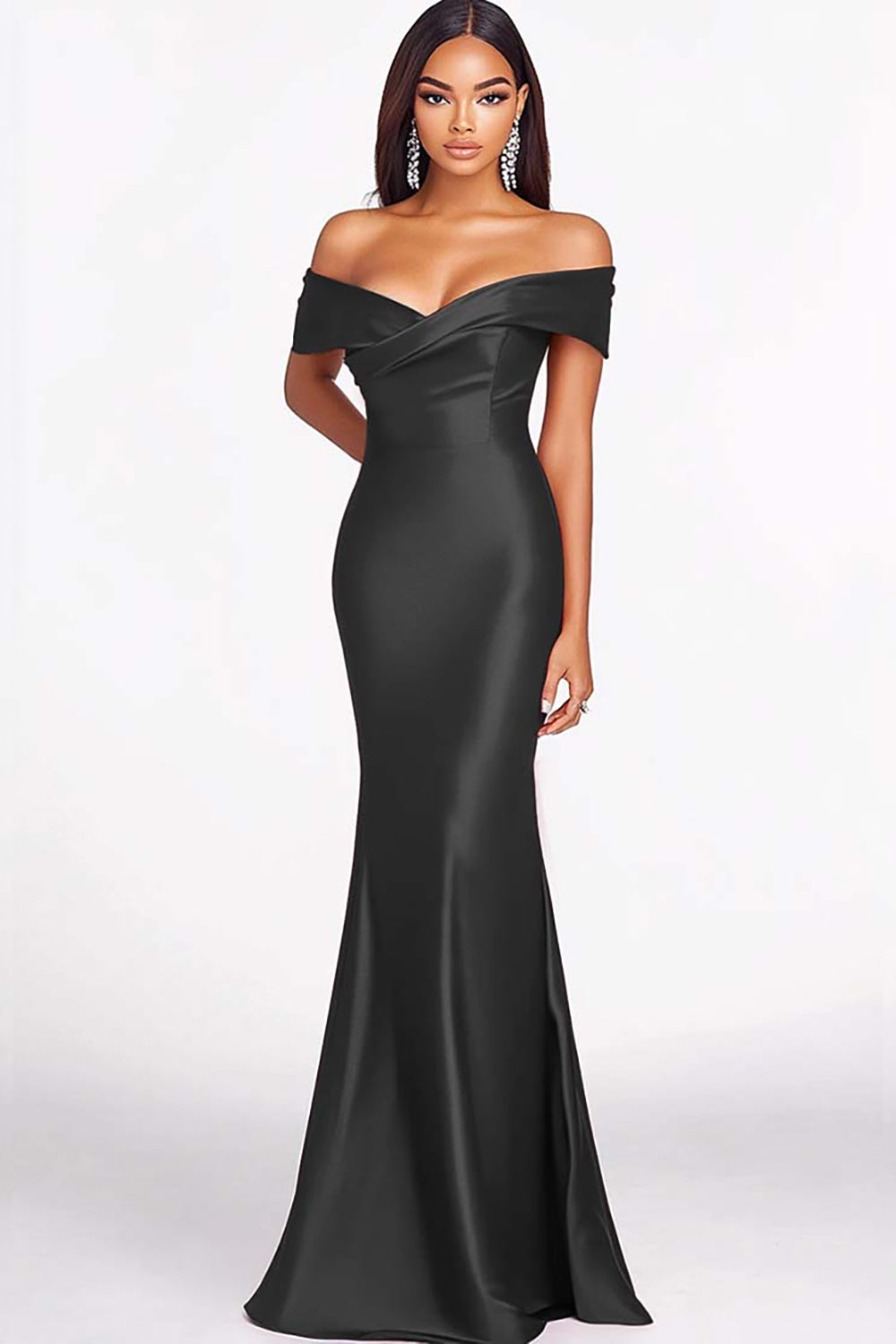 Red Mermaid Off The Shoulder Satin Formal Dress