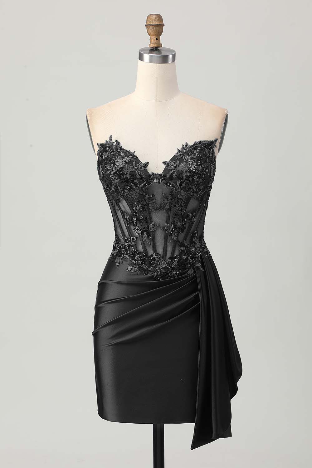 Sparkly Dark Green Strapless Corset Sequins Bodycon Homecoming Dress with Streamer