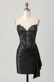 Sparkly Dark Green Strapless Corset Sequins Bodycon Homecoming Dress with Streamer