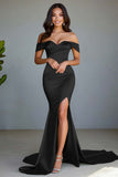 Dusty Sage Mermaid Off the Shoulder Long Prom Dress with Slit