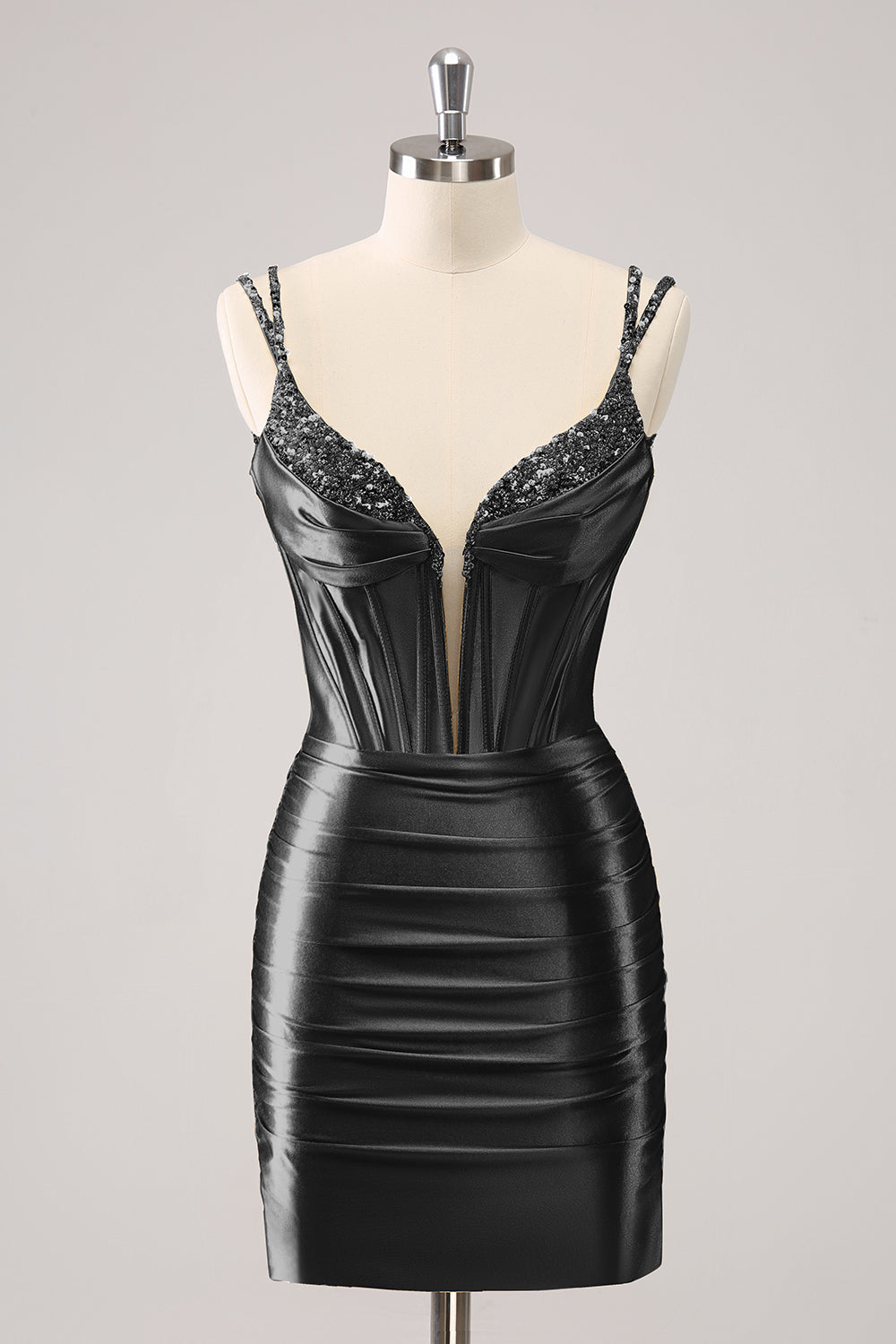 Golden Spaghetti Straps Bodycon Corset Homecoming Dress with Sequins