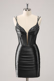 Golden Spaghetti Straps Bodycon Corset Homecoming Dress with Sequins