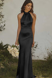 Light yellow Halter Mermaid Satin Bridesmaid Dress