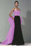Black and Red Strapless Mermaid Long Formal Dress with Bow