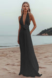 White Sheath Halter Ruched Long Formal Dress with Flower