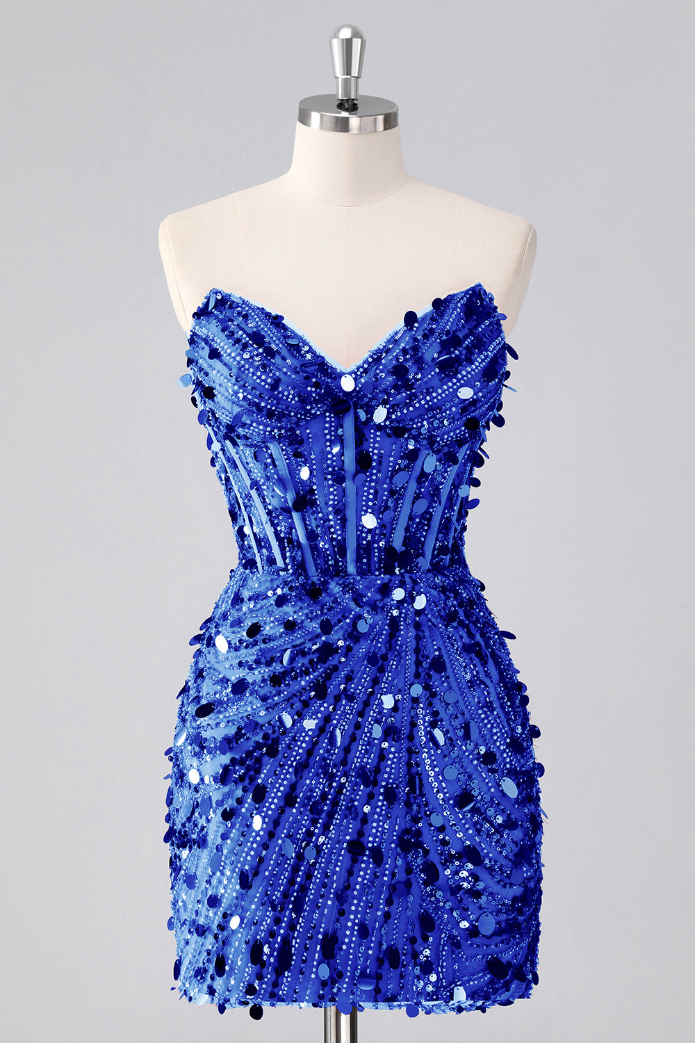 Red Sparkly Strapless Tight Short Beaded Corset Homecoming Dress with Sequins