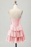Blue Tiered Corset A Line Strapless Short Homecoming Dress