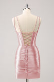 Golden Spaghetti Straps Bodycon Corset Homecoming Dress with Sequins