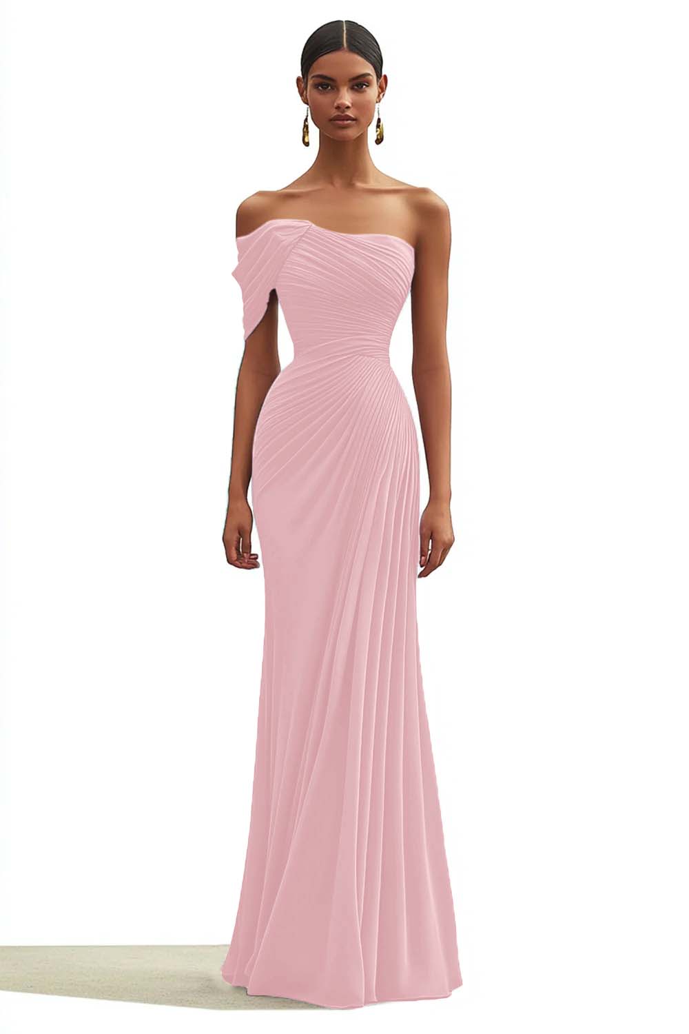 Mermaid Dark Green One Shoulder Pleated Long Formal Dress