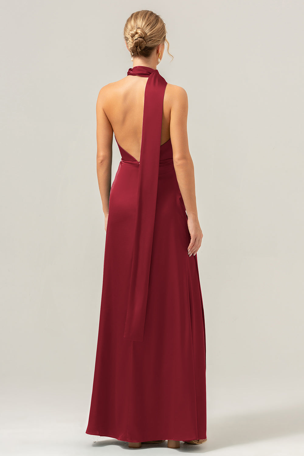 Blue White Flower Deep V Neck Streamer Backless Long Bridesmaid Dress with Slit